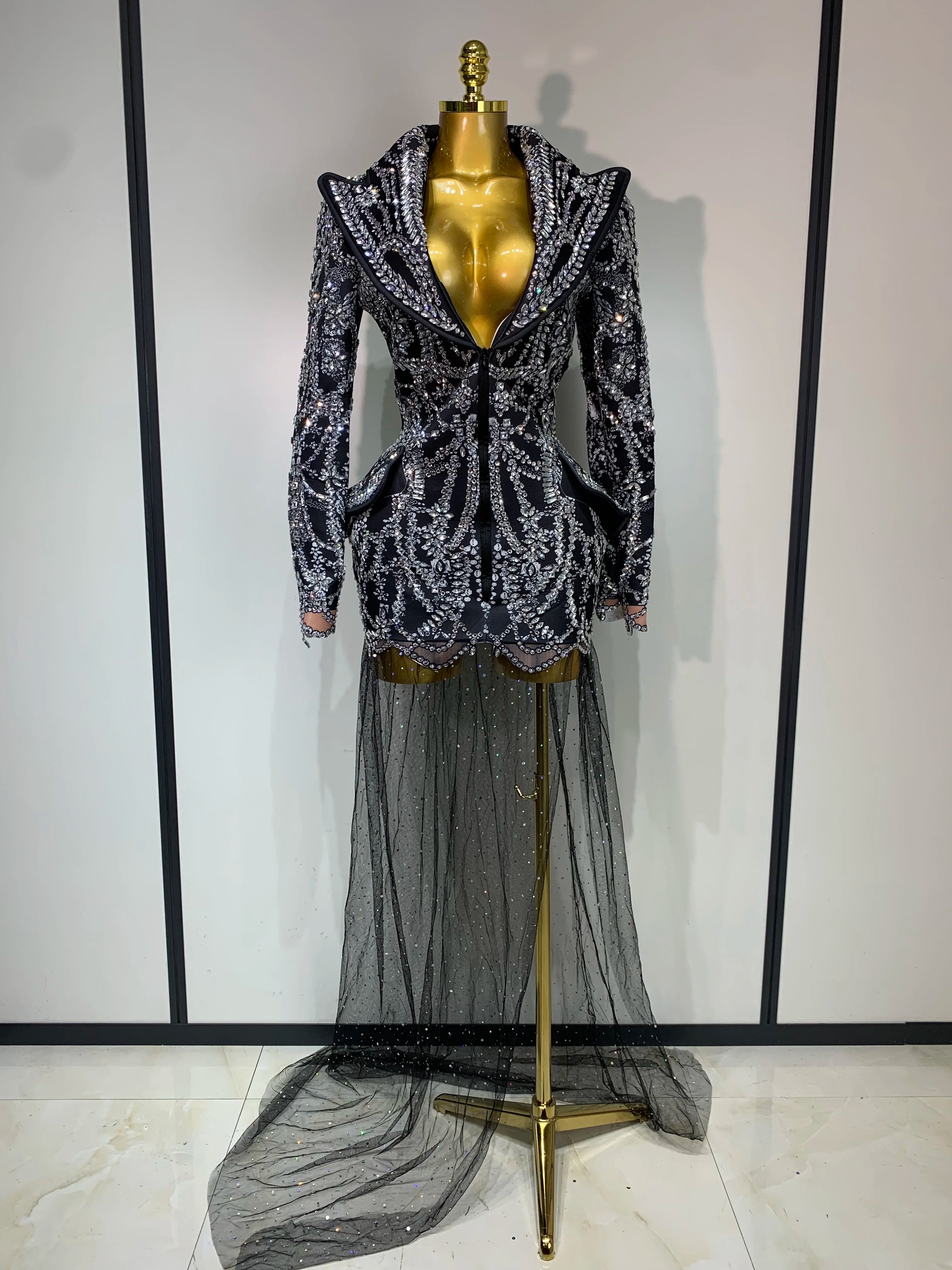 High Quality Luxury Nightclub Evening Birthday Dresses Stage Perform Outfit Sparkly Rhinestone Women's Elegant Party Sexy Dress