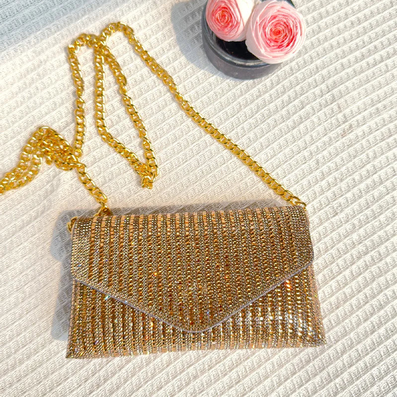 JIOMAY Rhinestone Purse Hand Bags For Women 2024 New Designer Luxury Bag Fashion Trends Chain Silver Purse Party Bags Gold CHINA