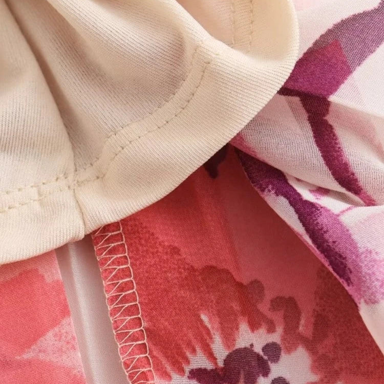 Aonibeier Summer Women Printed Suits Traf Wrist Sleeve V Neck Casual Shirt Female Pleated Maxi Long Skirt Sets Y2K Street