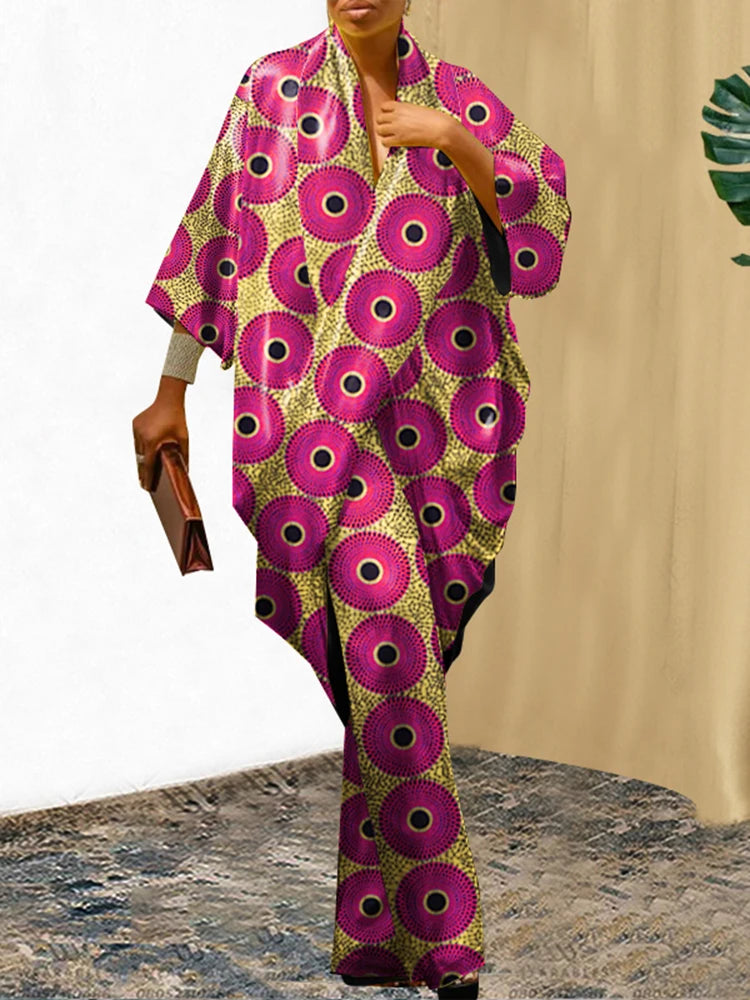 Plus Size 5XL VONDA Women Pants Sets Vintage 3/4 Sleeve Elastic Waist Tops+Trousers Casual Pleated Wide Leg Pants Elegant Suits