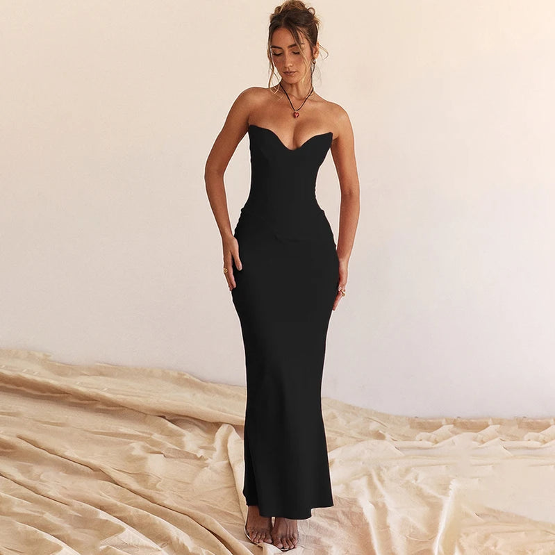 Corsets Tube Sleeveless Midi Dress Prom New In Backless Bodycon Sexy Elegant Cheap Street Evening Formal Dresses black