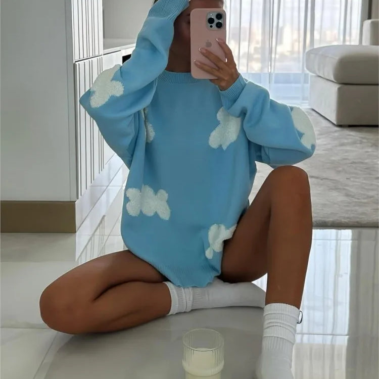 Chic Sweet Love Embroidery Knitting Sweaters Women Long Sleeved O-neck Pullovers Winter New Female Casual Fashion Sweaters