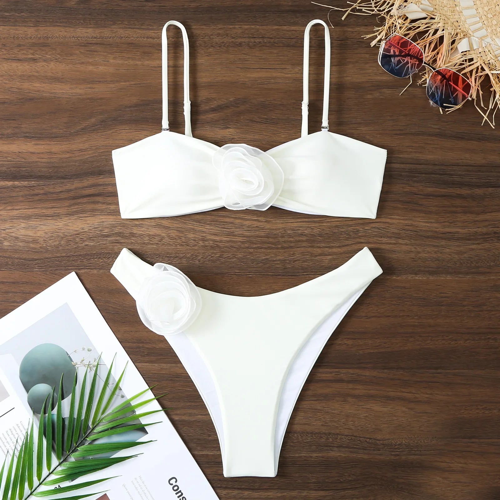 Sexy Women Swimsuit Lace Up Bikini Micro Bikinis Set Female Swimwear 3D Floral Bathing Suit Thong Biquini Swimming Suits