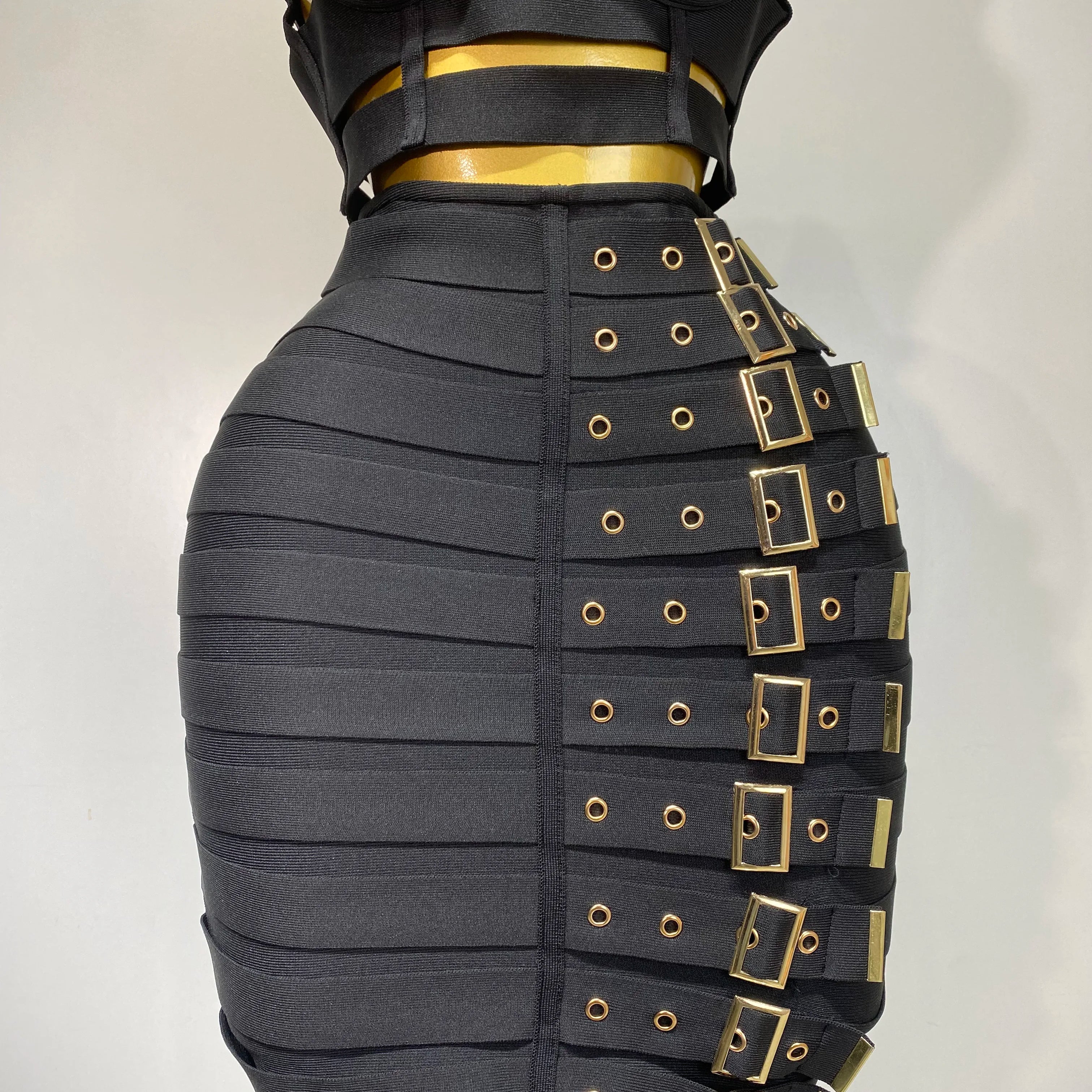 Women Sexy Black Cut Out Bodycon Bandage Skirt Two Piece Set 2025 Celebrity High Streeet Evening Birthday Club Party Outfits