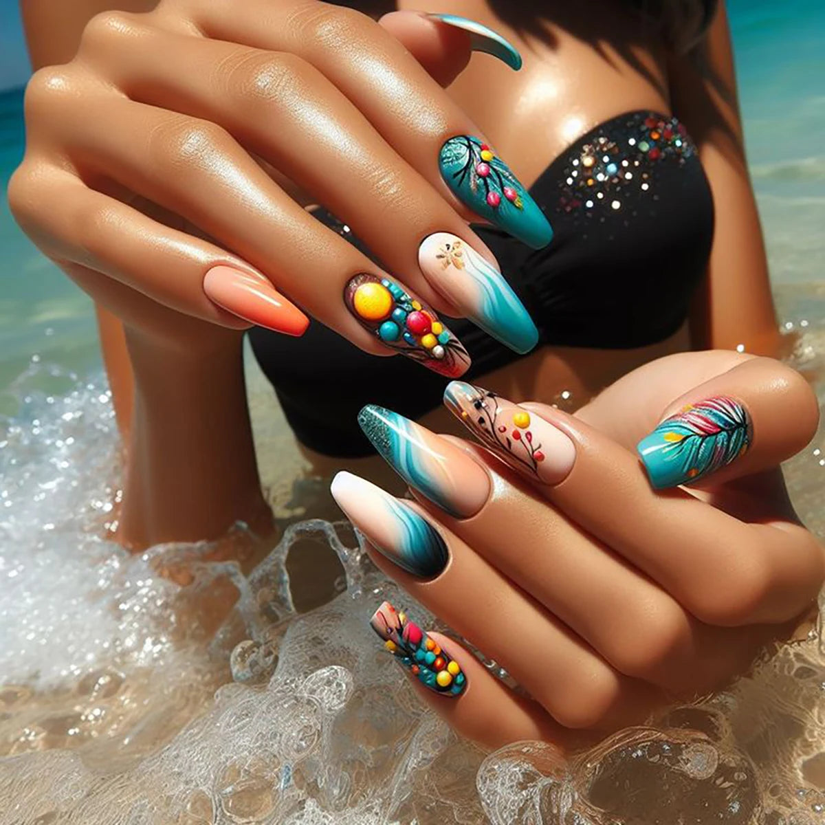 24-piece push-on nail set, fuchsia rose design, sleek manicure, easy to apply and remove, glossy finish, ballet shape, medium le