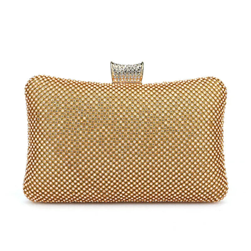 Rhinestones Women Bags Hollow Out Style Fashion Evening Bags Chain Shoulder Handbags Party Wedding Day Clutch Purse YM3214gold