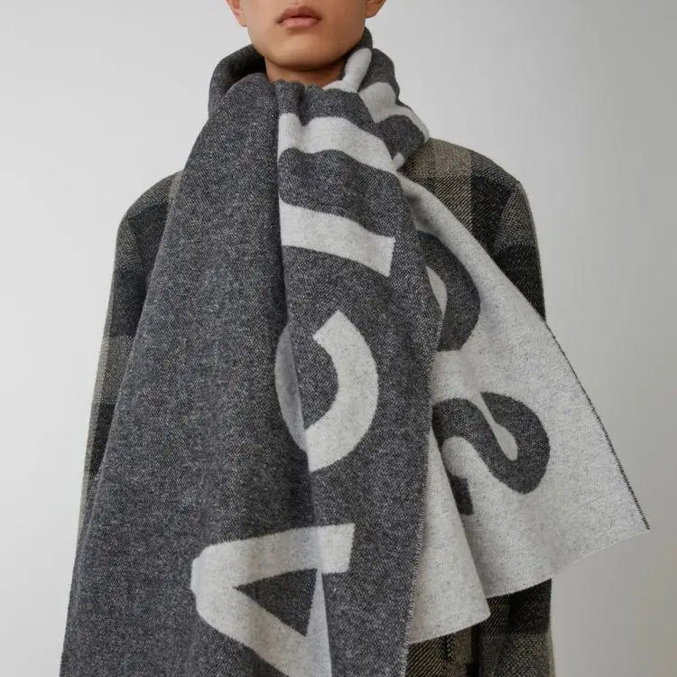 Winter Thickened Letter Shawl for Women Thermal Warm Resistant Wool Scarf Outdoor Fashion Versatile Windproof Women Accessories AC Letter - Black 70X210