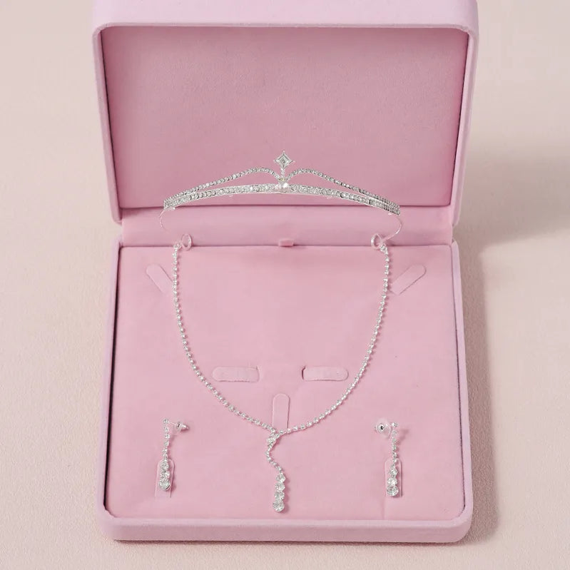 Bridal Jewelry Sets Crown Necklace Earrings Four Pack Silver Colour Women's Fashion Wedding Tiaras TS-0242-A-XL-0009-A Tiaras