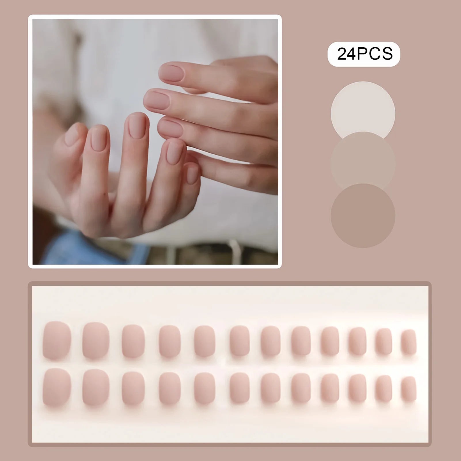 24Pcs Matte Khaki Fake Nails Short Square Head Press On Nails Solid Color Wearable Full Cover False Nails Tips for Women