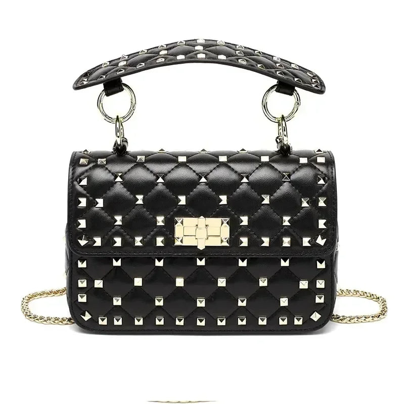 Fashion Women Sheepskin Leather Rivet Handbags Chain Bag Designer Shoulder Bags Luxury Woman Messenger Bags