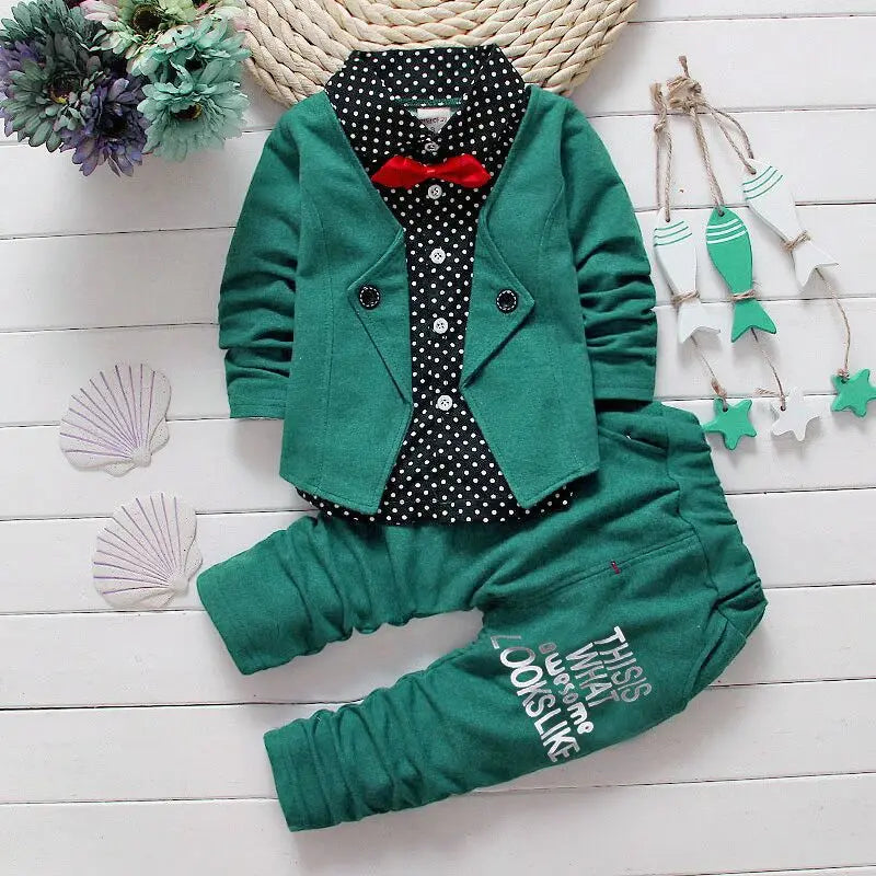 Kids Thinner Clothes Sets Spring Autumn Tracksuit Baby Boys Kid Long Sleeve Gentleman Suits Children T Shirt Pants Clothing Sets