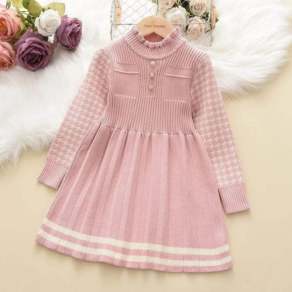 Autumn Winter Girls Dress Girls 4-8Y Kids Princess Party Sweater Knitted Dresses Christmas Costume Baby Girl Clothes AH9352I