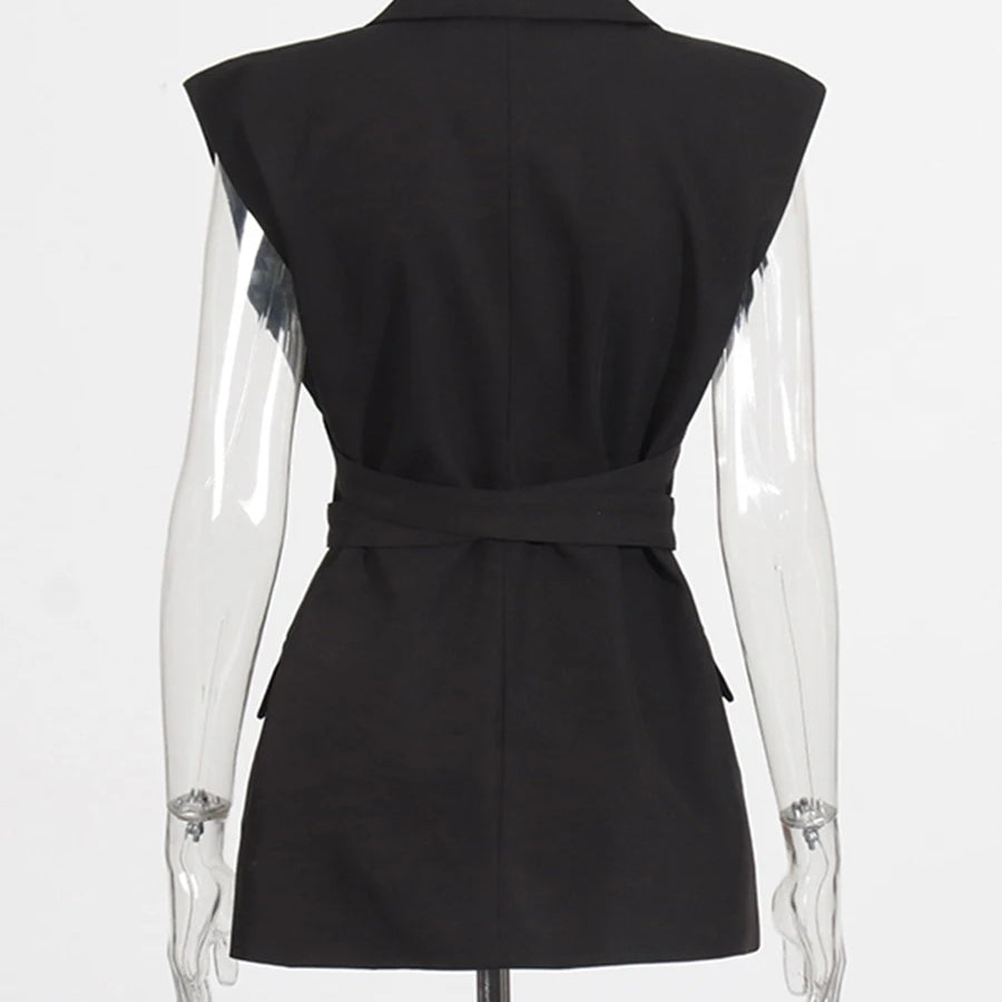 TWOTWINSTYLE Solid Slimming Spliced Single Breasted Coat for Women Lapel Long Sleeves Patchwork Lace Up Top Female Clothing New