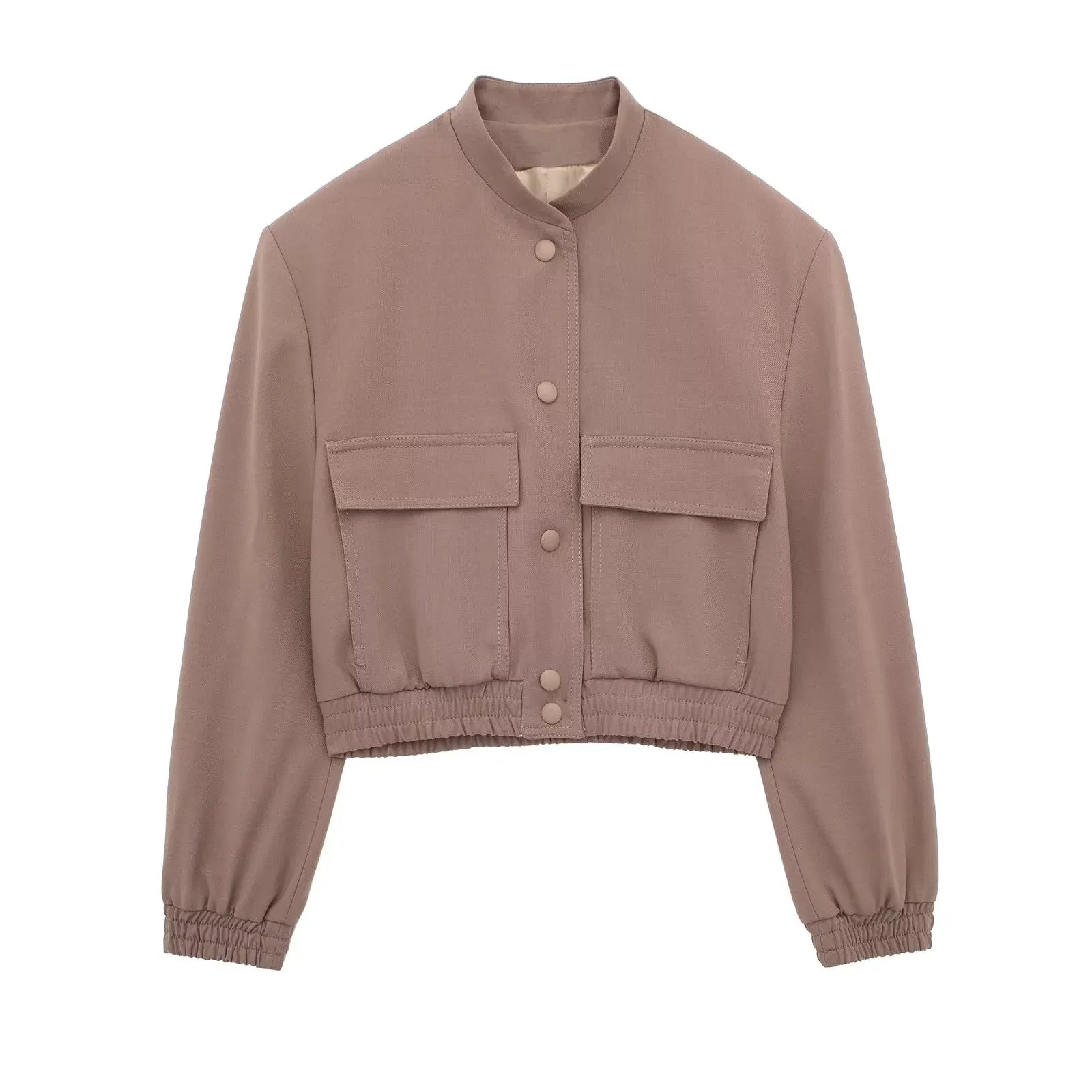 Vintage Solid Long Sleeve Bomber Jacket Spring Women Casual Coats Streetwear Female Elegant Lapel Zipper Jakcet reddish brown