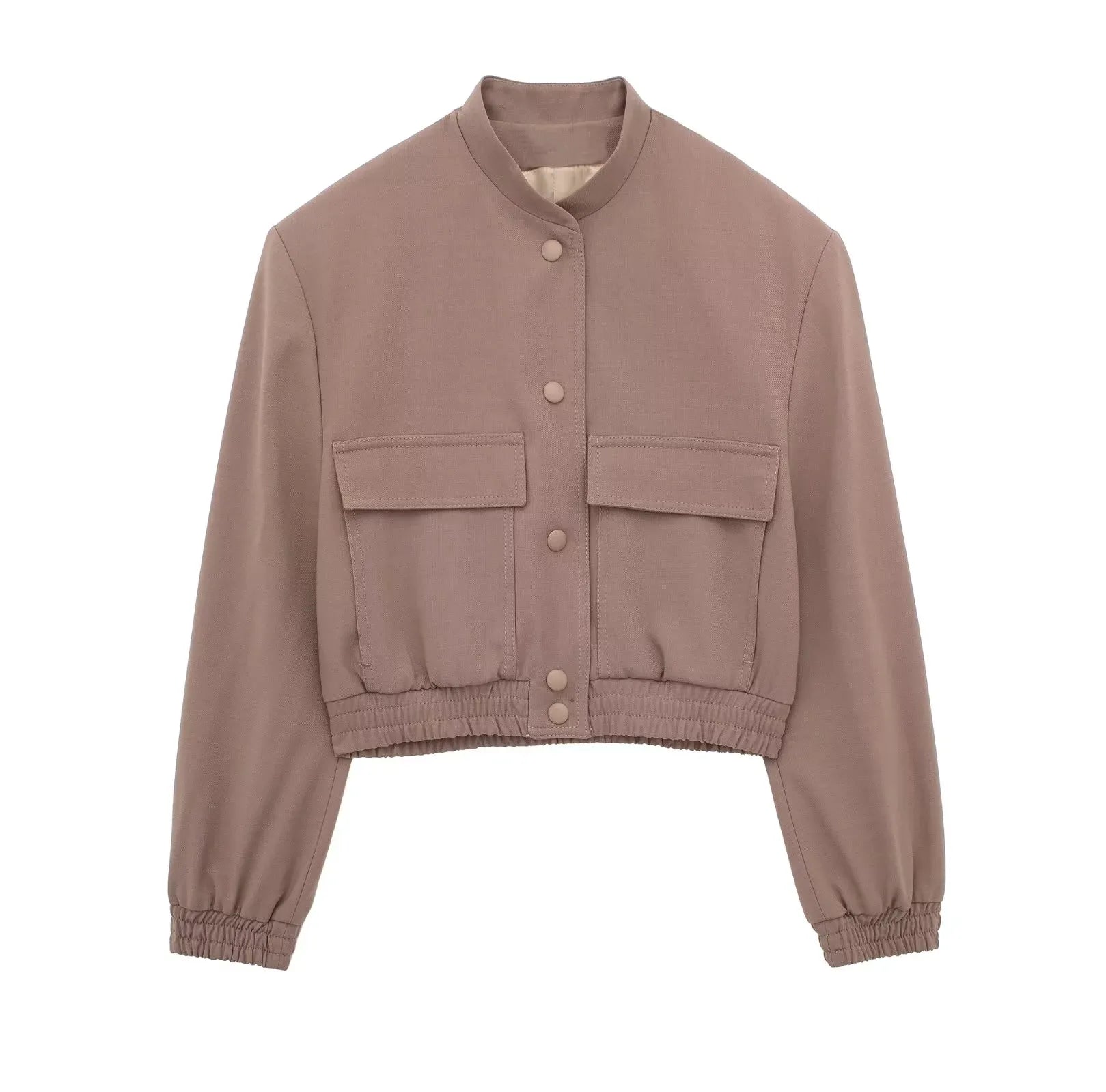 Vintage Solid Long Sleeve Bomber Jacket Spring Women Casual Coats Streetwear Female Elegant Lapel Zipper Jakcet reddish brown