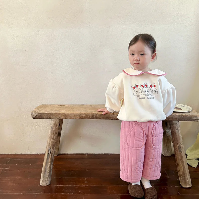 Winter Thicken Kids Pants Korea Children's Jacket Cotton Plush Girls' Solid Color Casual Pants Children's Clothing