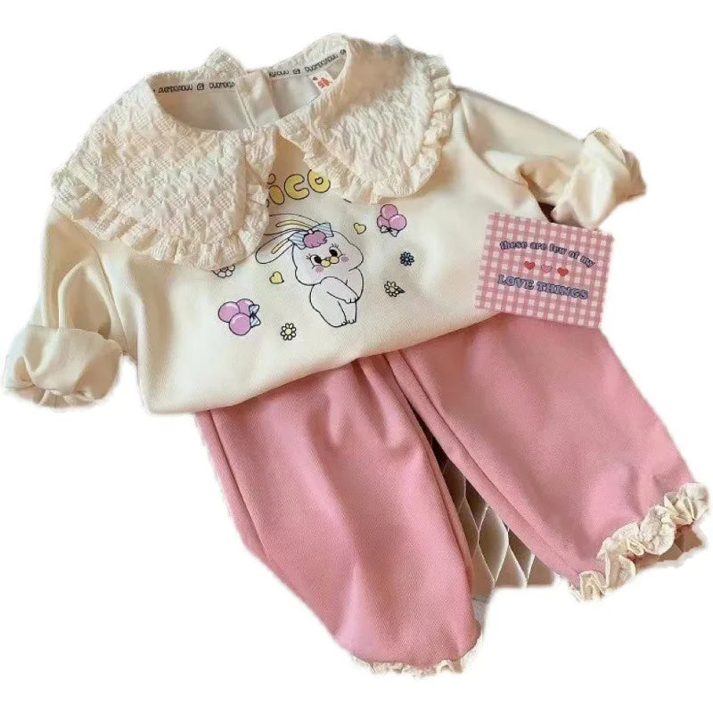 Kids Girls Clothes Sets Autumn Spring Cartoon Rabbits Girl Pullover Tops+Pants 2Pcs Fashion Children Sweatshirt Tracksuit 1-6Yrs