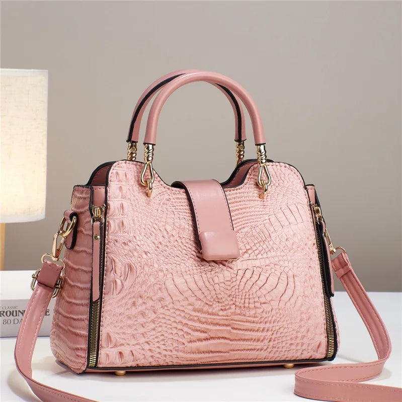 Light Luxury Handbag for Women's Crocodile Pattern Leather Shoulder Crossbody Bags Trend Designer Tote Bag Pink