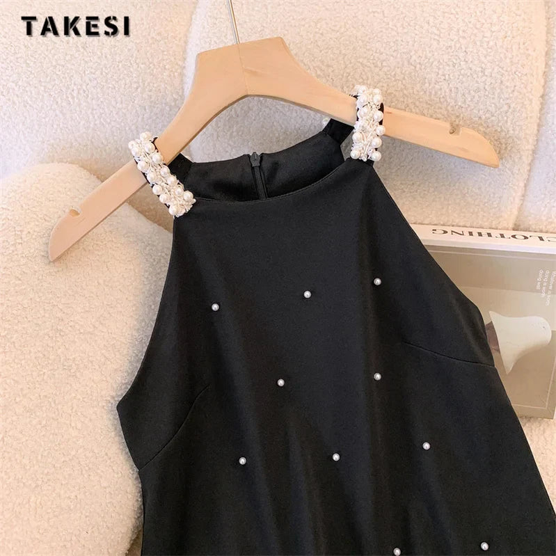 Women Sexy Casual Sleeveless Round Neck Patchwork Dresses Summer Luxury Loose Fit High Waist Dot Print Camisole Dress