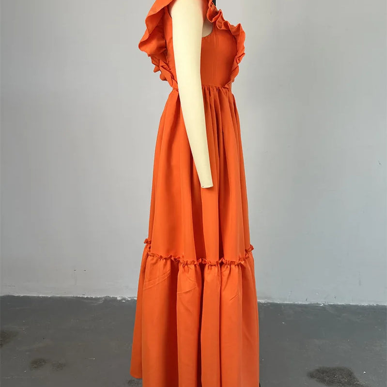 CM.YAYA 2024 Summer Ruffles Short Sleeve Sweet Cute O-Neck Floor-Length Long Women Dress Beach Streetwear Big Swing Maxi Dresses