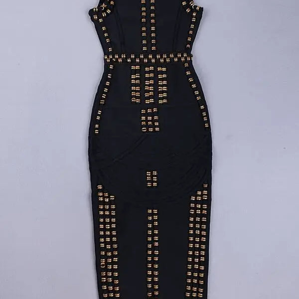 2023 New Women Sexy Diamond Embellished Bodycon Long Bandage Dress Elegant Rayon Backless Sleeveless Party Dress