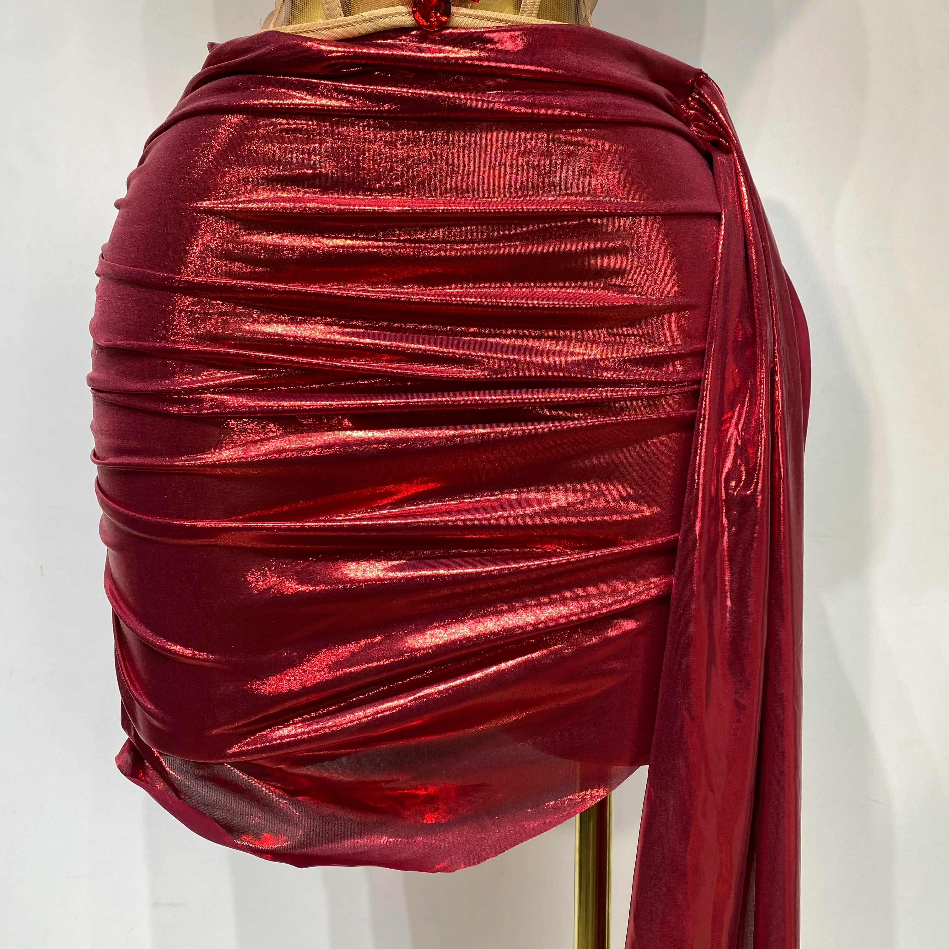 Sparkly Red Diamond Sexy Top Two Pieces Set Women Celebrate Party Luxury Birthday Nightclub Performance Dancer Stage Outfit