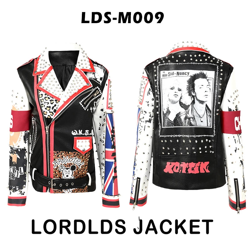 Men Leather Jacket 2024 Fashion Motorcycle Style Studded Punk Rock Cool Zipper Streetwear Biker Coats LDS-M009