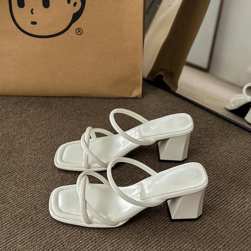 Woman Summer Sandals Open Toe Sandal Dress Shoes Women’s High Heels Sandals Square Heeled Pumps Ladies Shoes