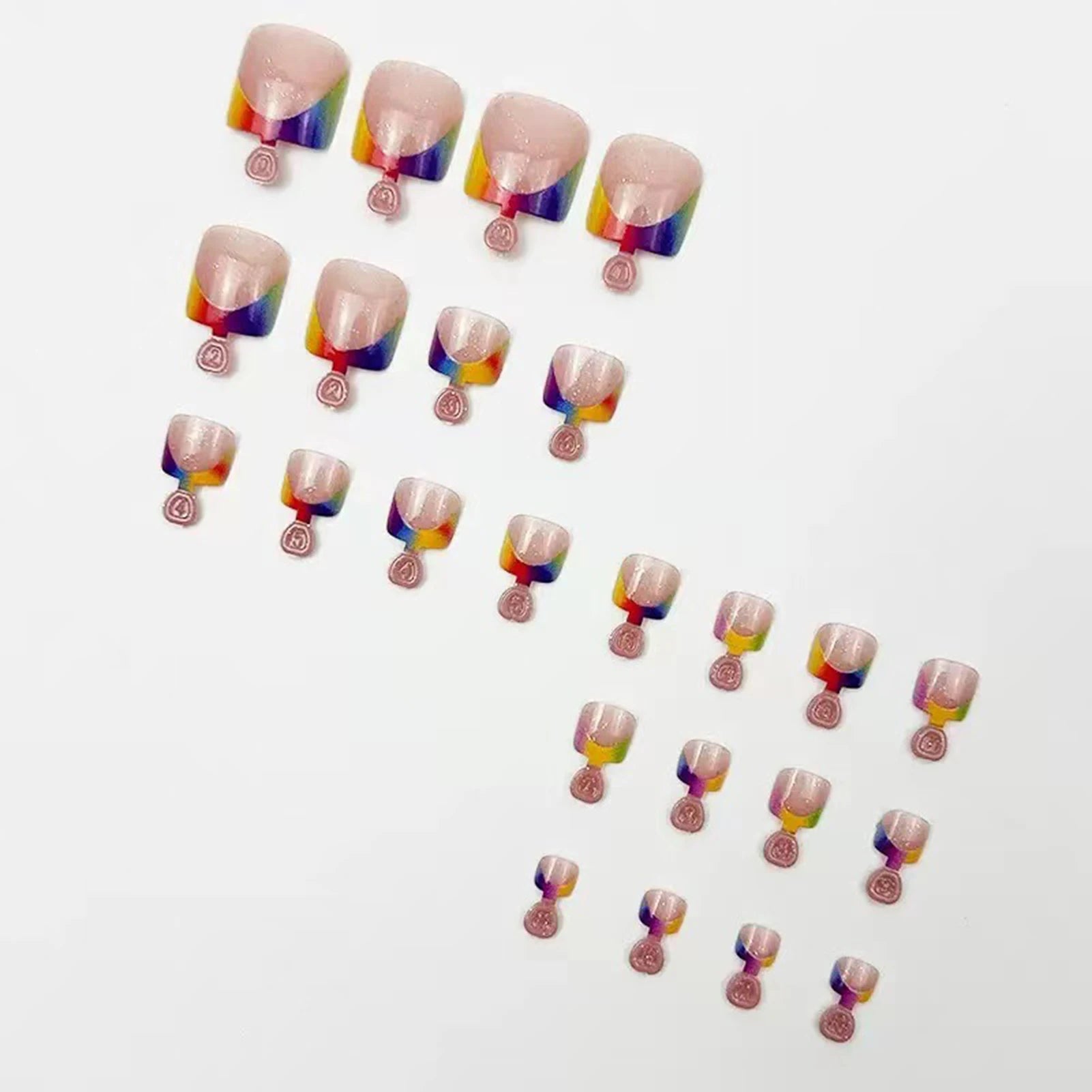 24Pcs Nude Color Fake Toenails Summer Colorful French Tip Press On Toe Nails Glossy Sequins Designs Full Cover False Nails