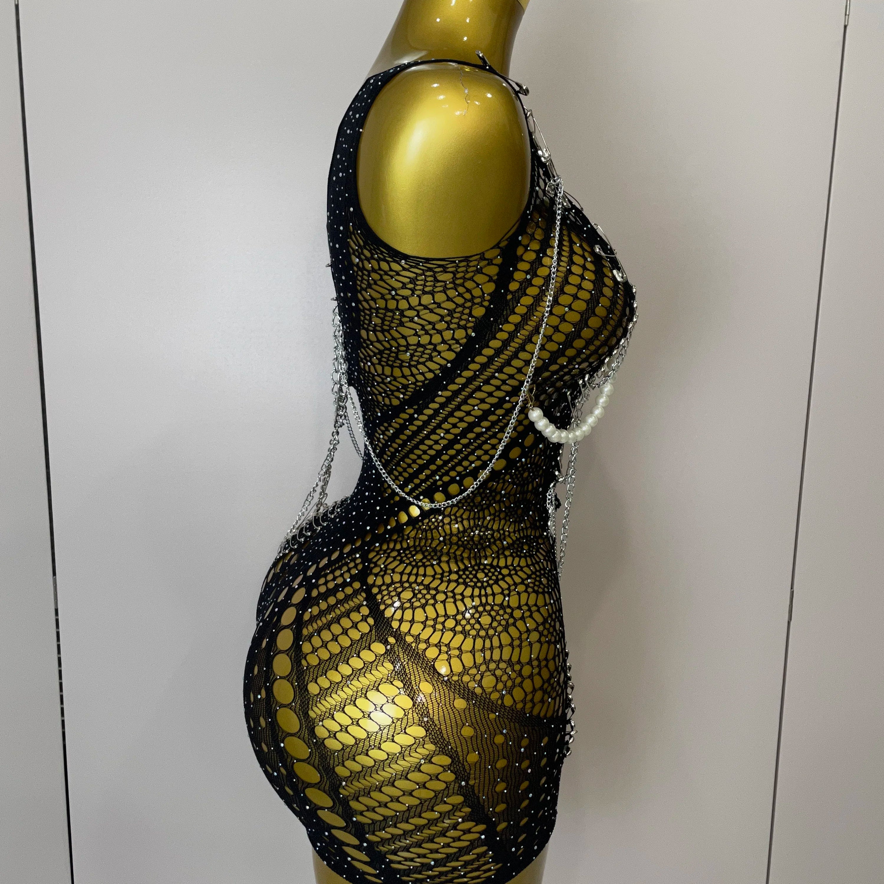 Body feminino sexy transparente preto com bainha de alfinete, minivestido para festa de aniversário, boate, cantora, dançarina, traje de apresentação