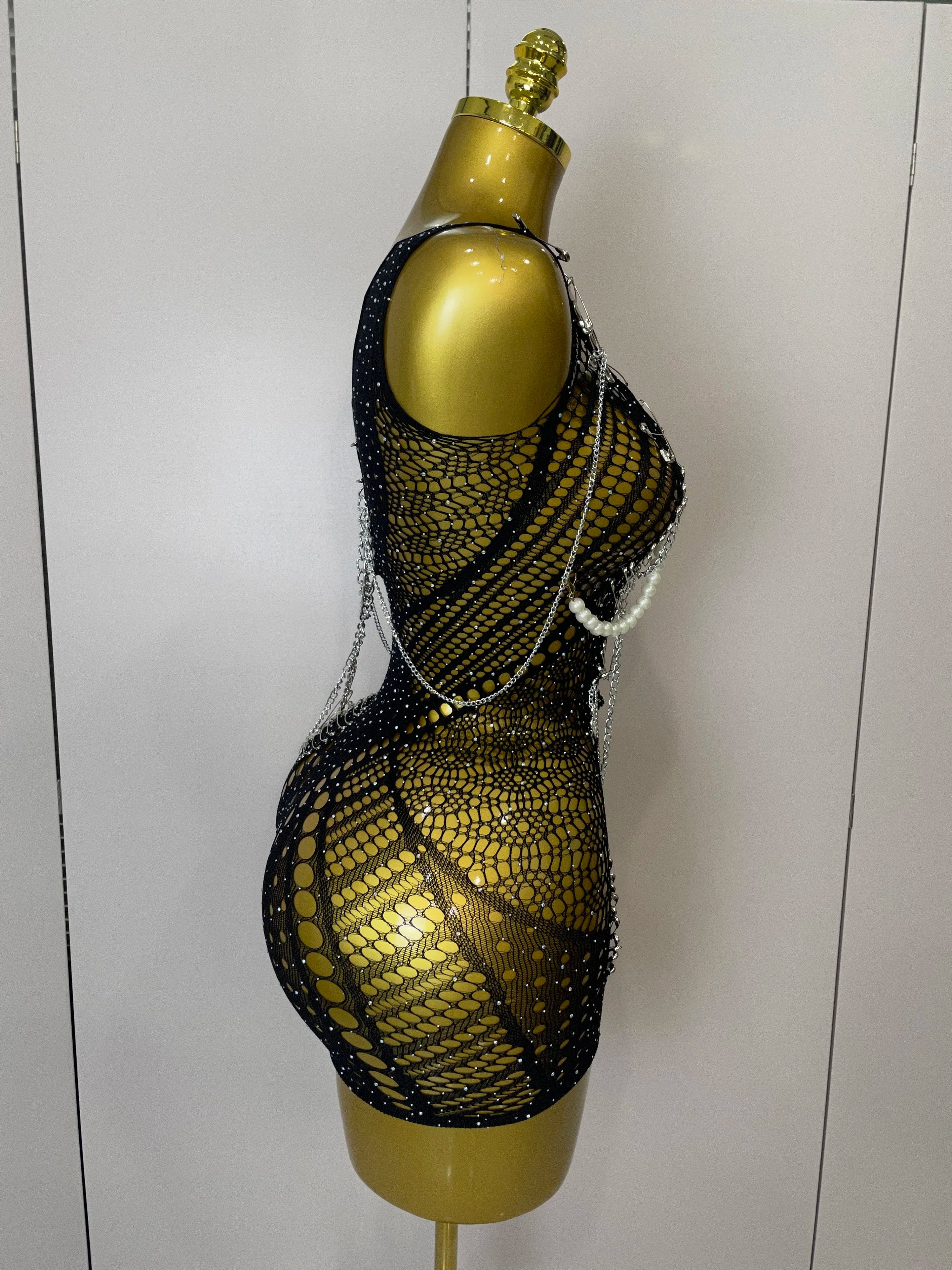 Body feminino sexy transparente preto com bainha de alfinete, minivestido para festa de aniversário, boate, cantora, dançarina, traje de apresentação