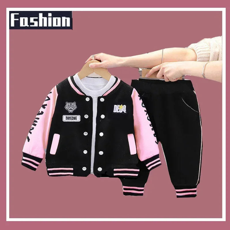 Autumn Winter Baby Boys Girls Clothes Sets Infant Sports Baseball Uniform Cardigan Jackets Top and Pants Suit Kid Sports Outfits 3