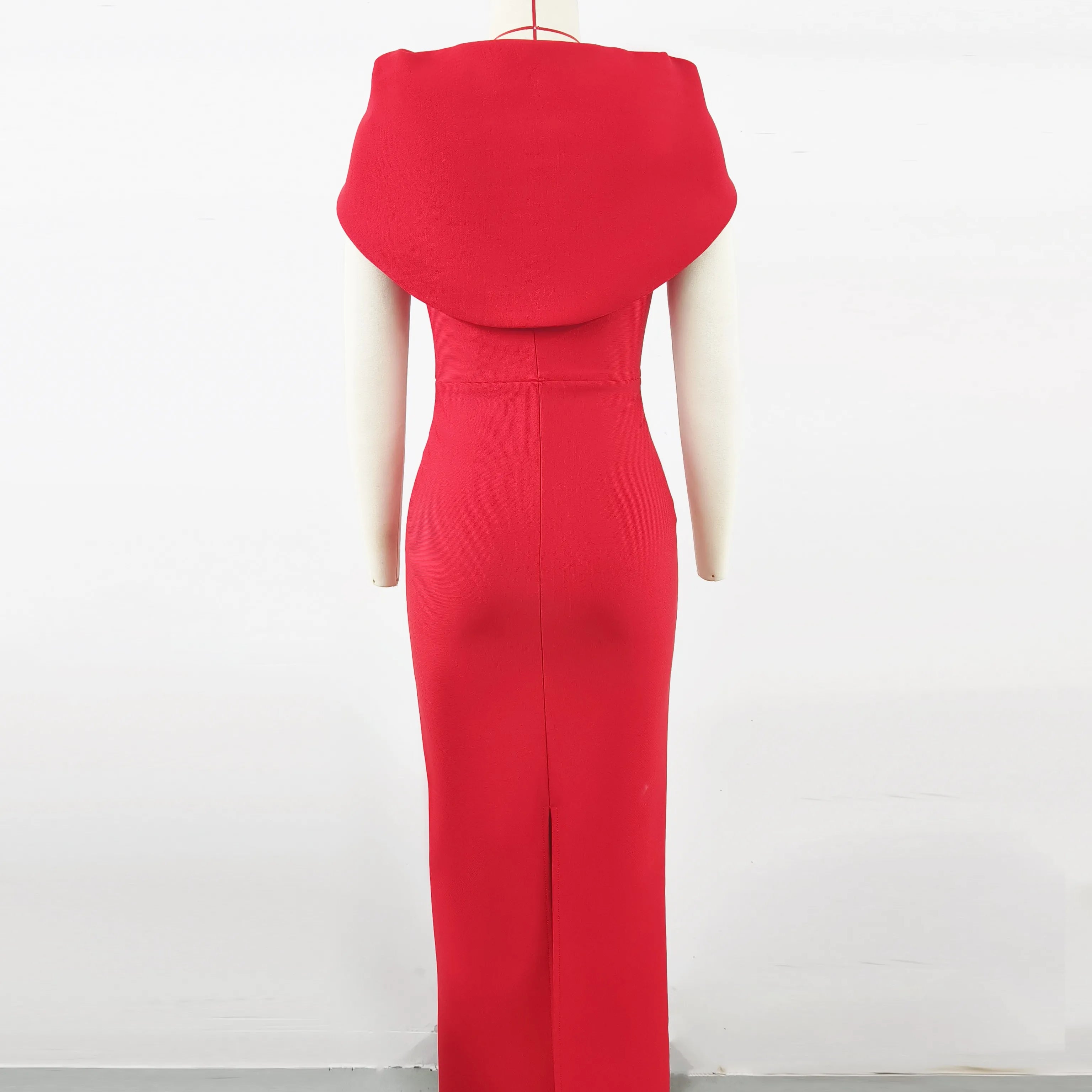 High Quality Red Color Women Sexy Square Collar Short Sleeve Bodycon Long Bandage Dress Evening Party Celebrate Wedding Outfit