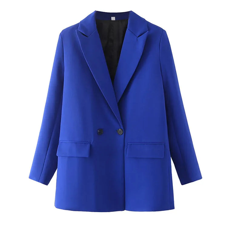 Women Chic Office Lady Double Breasted Blazer Vintage Coat Fashion Notched Collar Long Sleeve Ladies Outerwear Stylish Tops