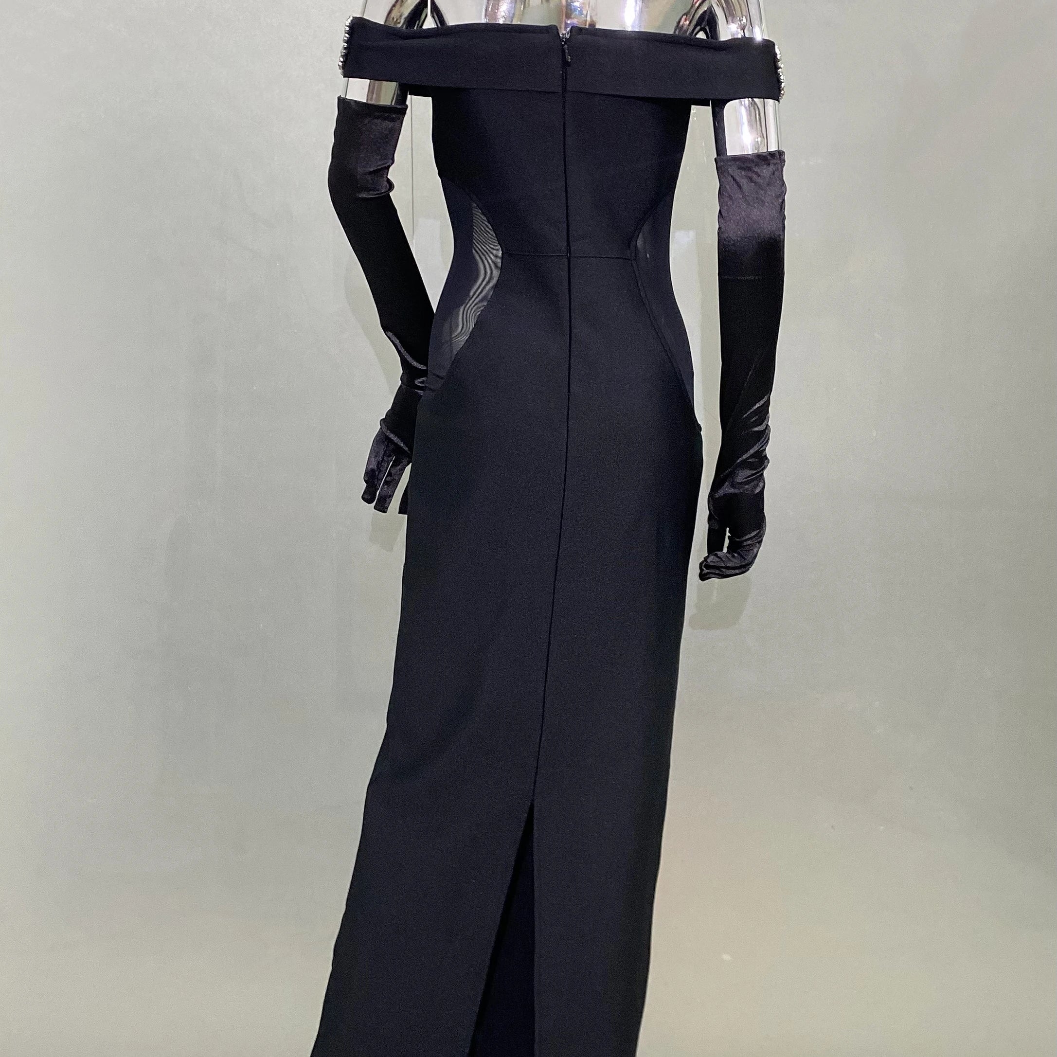 STOCK Fashion Golves Luxury Diamonds Sexy Off The Shoulder Halter Ankle Length Dress Graceful Woman Evening Party Dress