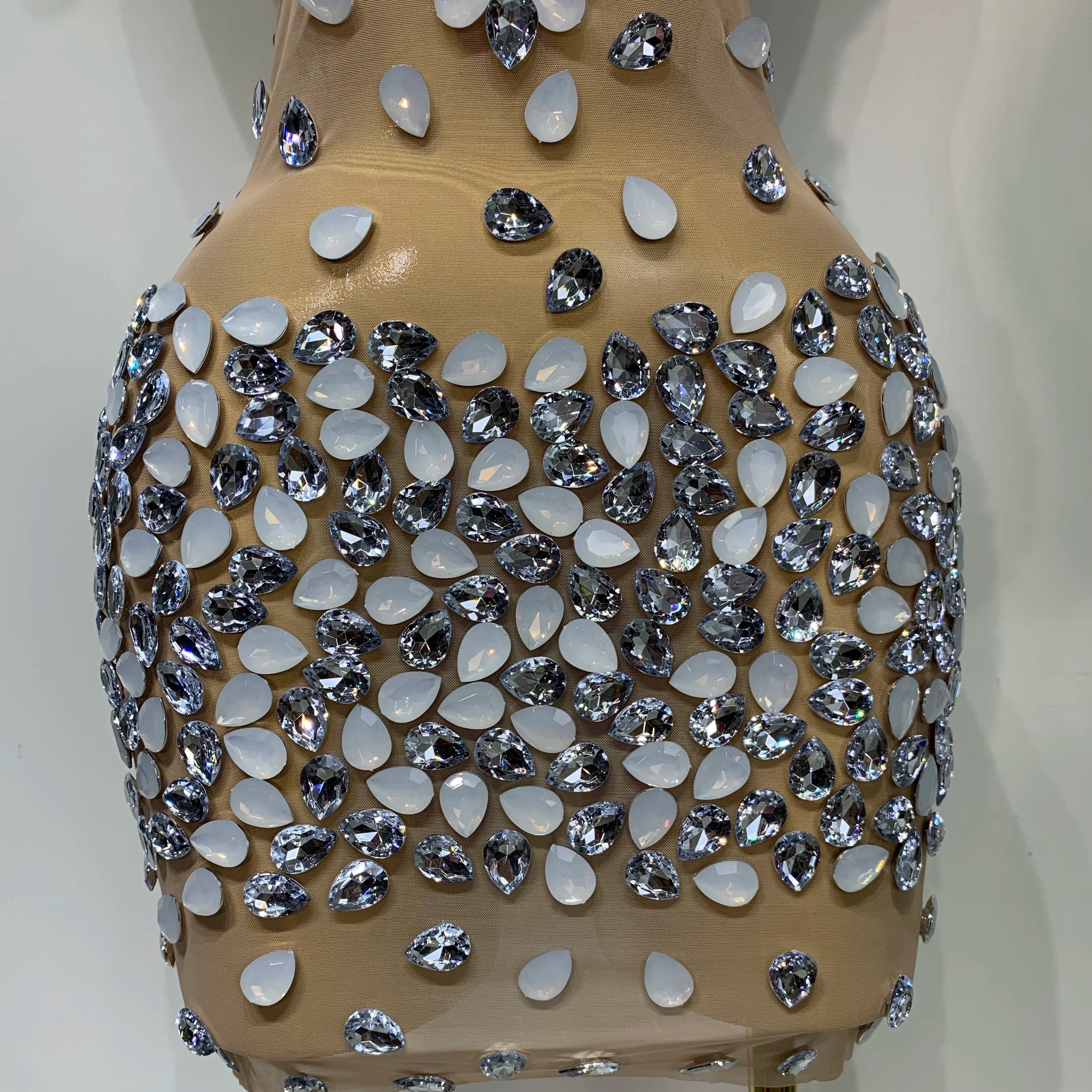 Sexy Sparkly Rhinestone Backless Mini Dress Women Sleeveless Mesh See Through Evening Party Luxury Birthday Gown Stage Outfit