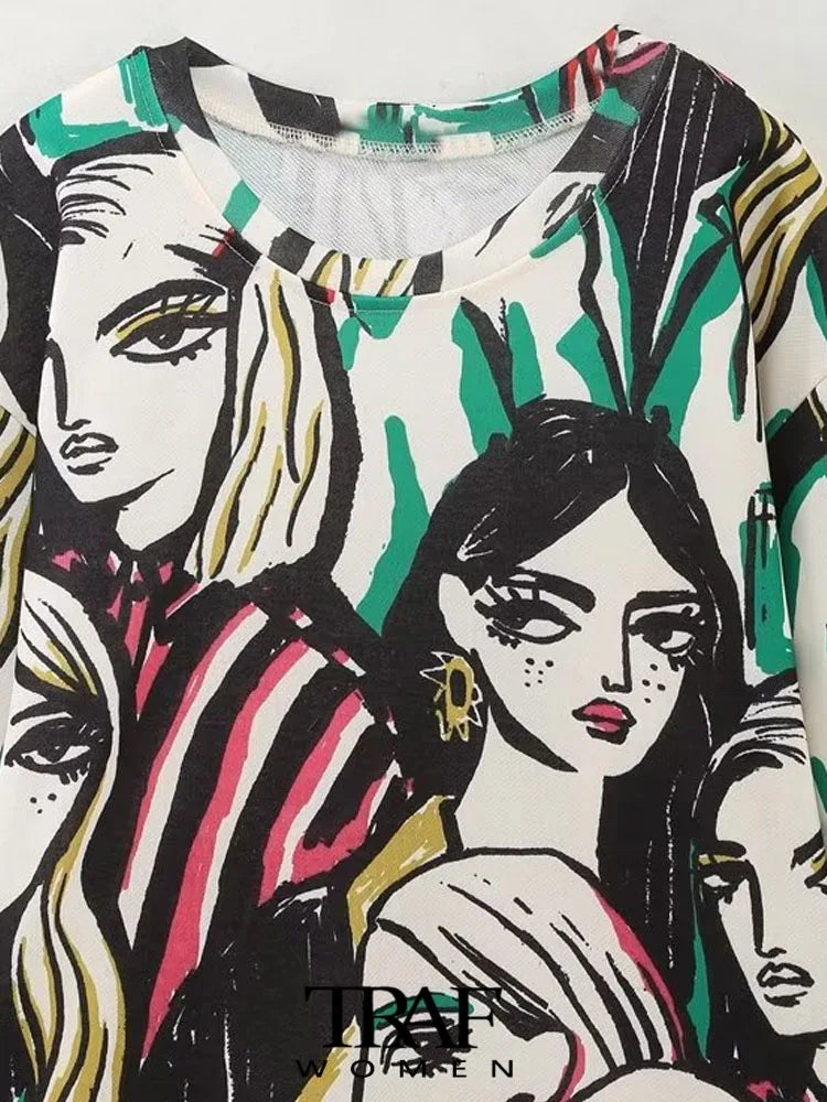 Women Fashion Girl Print Sweatshirt Vintage O Neck Long Sleeve Female Pullovers Chic Tops