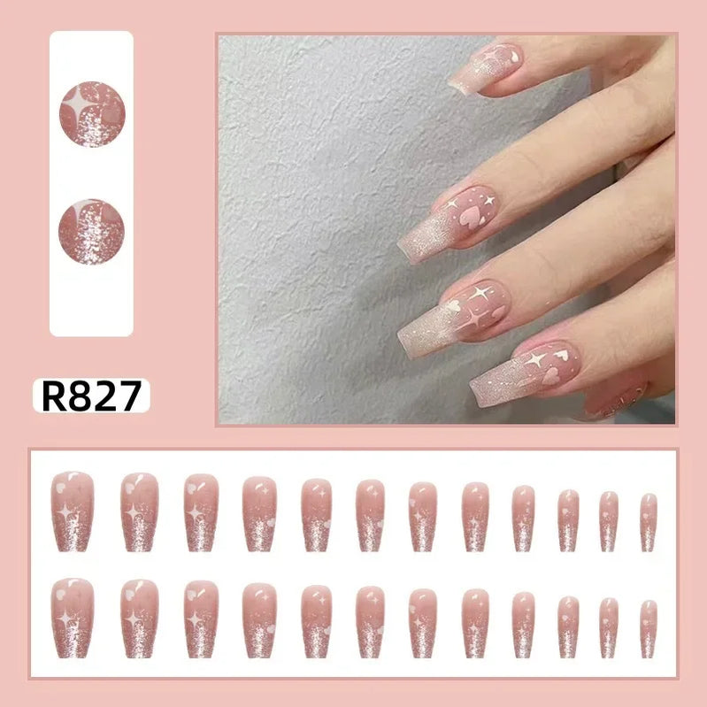 24Pcs/set French Gold Border Nail Elegant&Trendy Wearable Nails for Women Girl New Edition Removable Nail