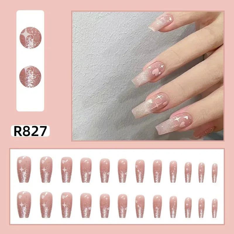 24Pcs/set French Gold Border Nail Elegant&Trendy Wearable Nails for Women Girl New Edition Removable Nail
