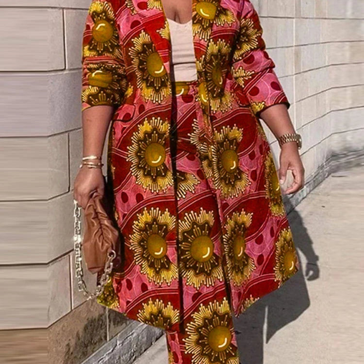 Plus Size VONDA Bohemian Printing Elegant Outfits Women Long Sleeve Two Piece Sets 2024 Holiday Fashion Casual Simple 2pc Suits