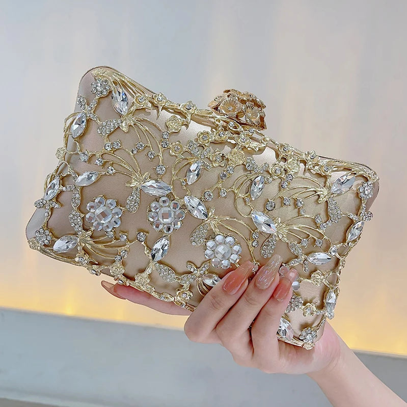 Hollow Rhinestone Evening Bag Elegant Box Clutch Purse Women's Handbags For Party Prom Wedding