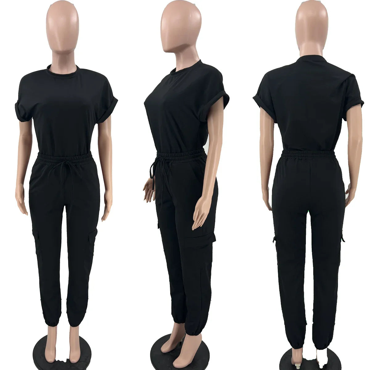 spring and summer new solid color overalls urban jogger sports suit