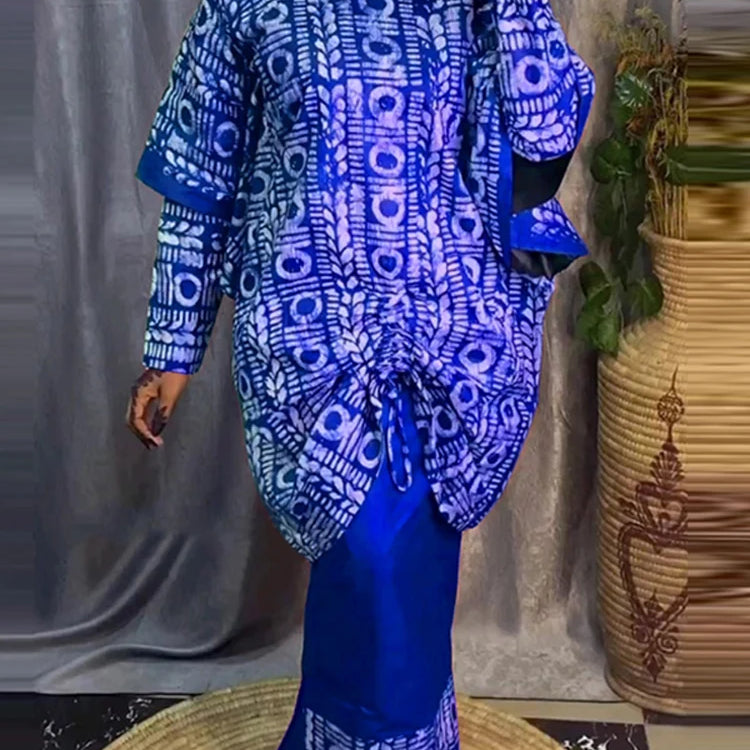 Plus Size 5XL VONDA Women Sets 2024 Bohemian Printed Outfits Elegant Long Sleeve Top+Half Skirt Two-Piece Sets Casual Loose Suit