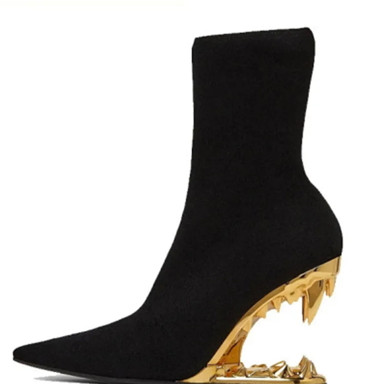 European and American New Knee-length Thigh Women's Boots Fashion Pointed Side Zipper Teeth High Heels Show Patent Leather Boots Black knit