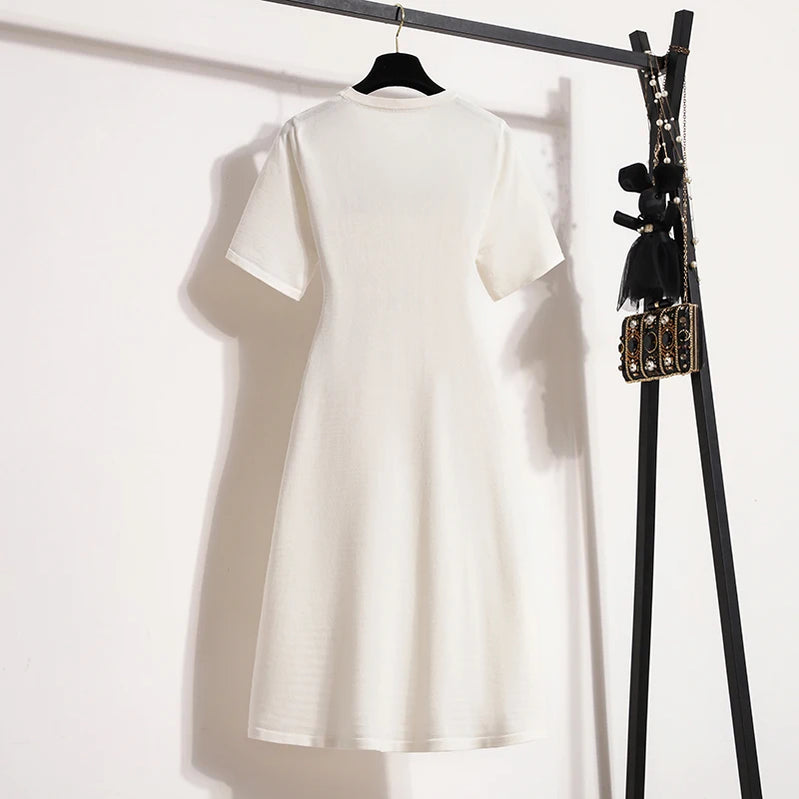 Autumn New Irregular Short Sleeves Women's Printed Street Fashion Inside Knitted Dresses Tunics