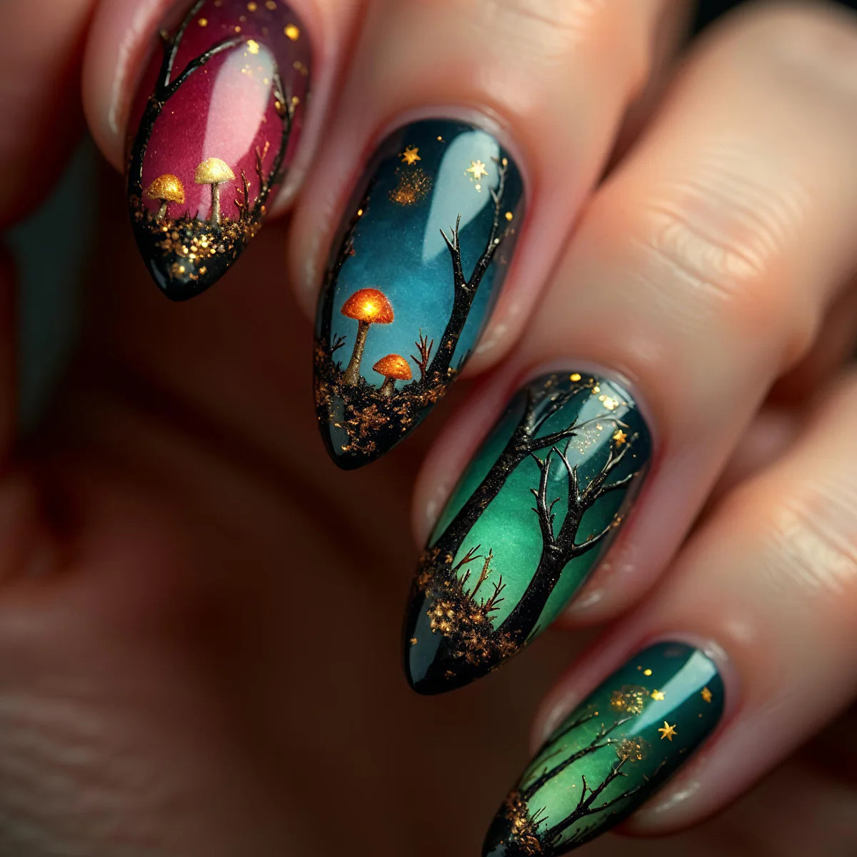 24Pcs Mid-length Almond Fake Nail with Blue Stripe Smudge Design Press on Nails for Woman Datachable Full Cover False Nails Tips