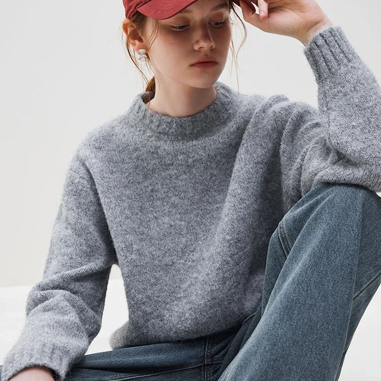 Warm Soft Waxy Round Neck Pullover Sweater for Women Winter All-match Loose Sweater Female