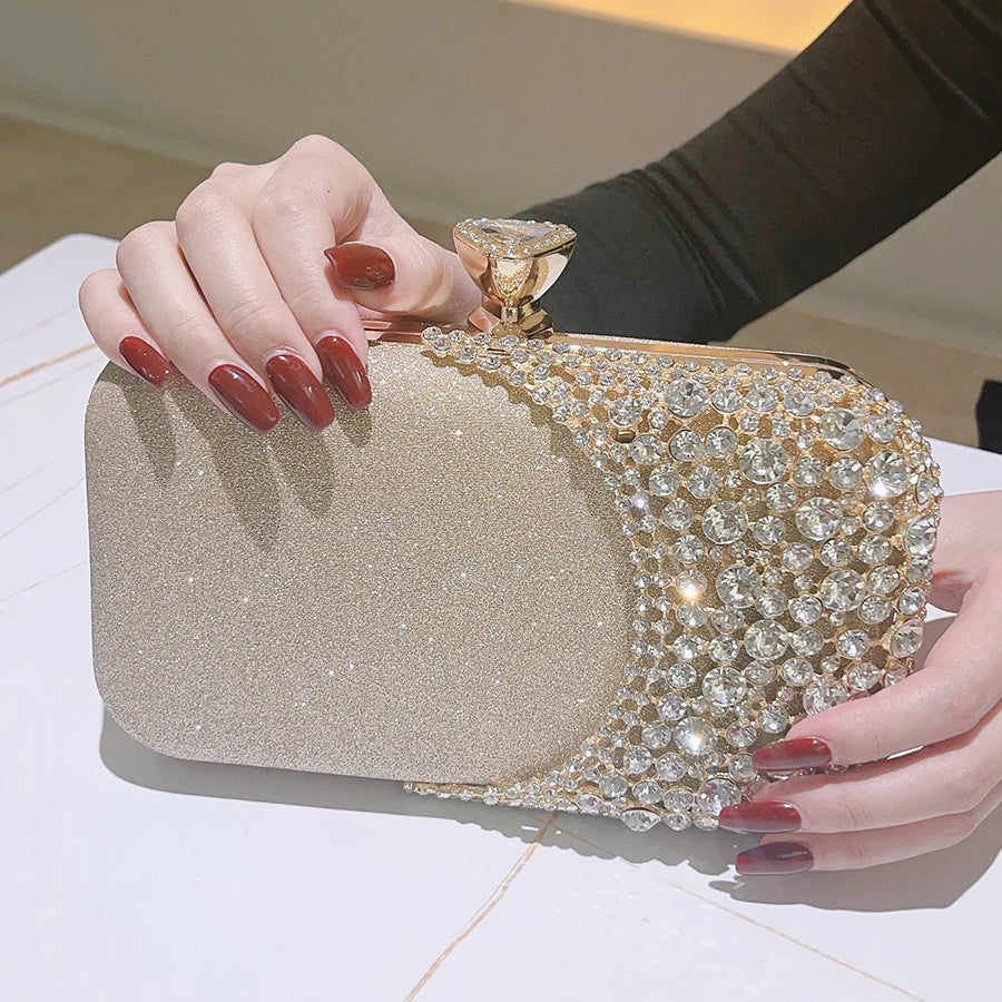 Crystal Evening Clutch Bag Wedding Purse Bridal Prom Party Sparkly Dinner Clutch Bags Rhinestone Glitter Handbag Gold