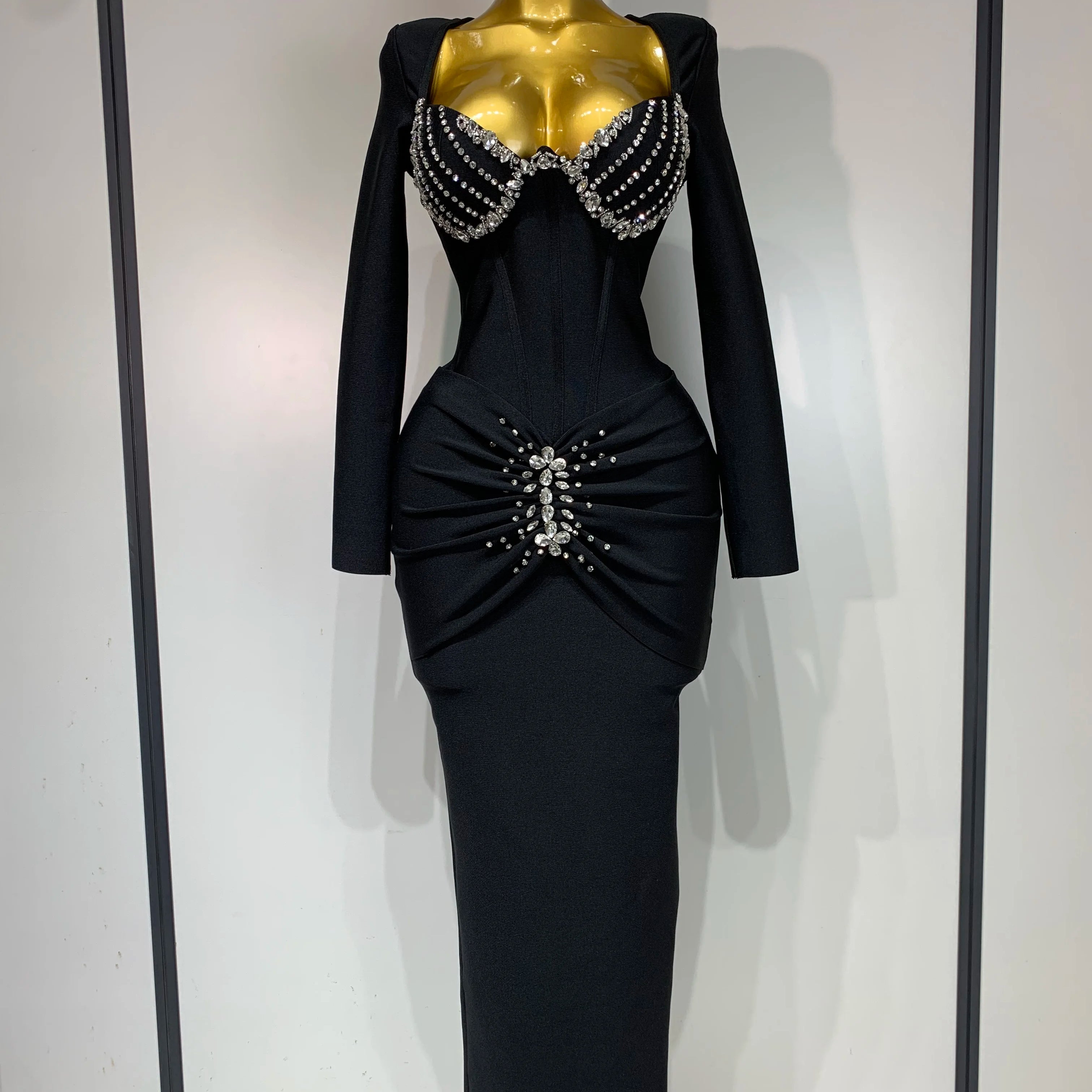 Women Sexy Luxury Sparkly Diamond Bandage Long Sleeve Bodycon Dress 2025 Celebrity Elegant Evening Club Pary Birthday Dresses