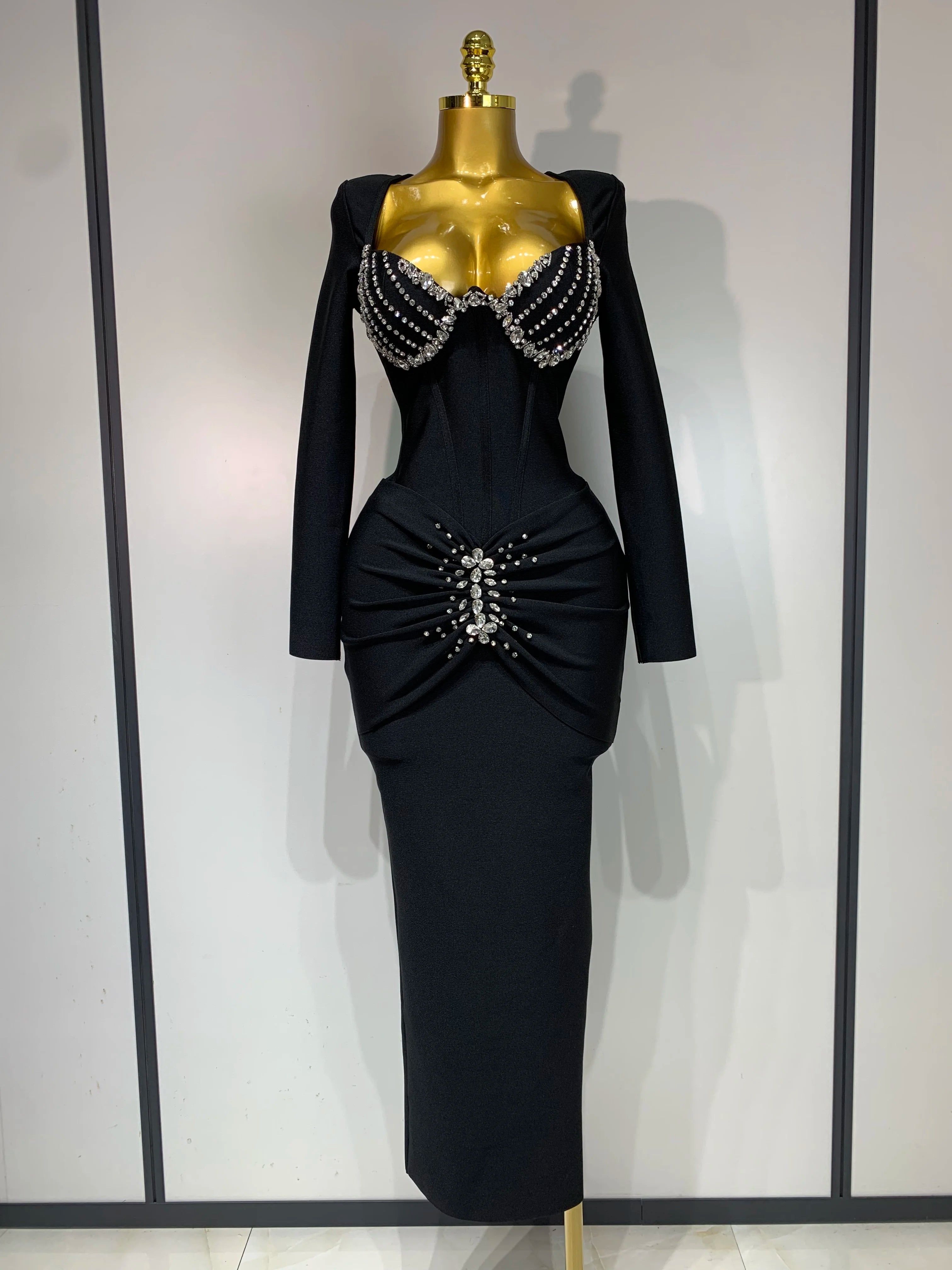 Women Sexy Luxury Sparkly Diamond Bandage Long Sleeve Bodycon Dress 2025 Celebrity Elegant Evening Club Pary Birthday Dresses